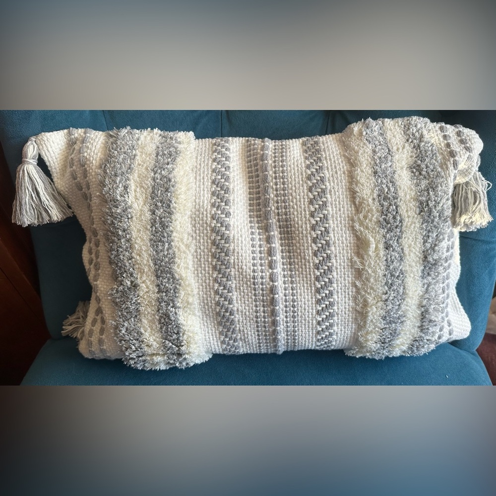 Textured Gray and Cream Accent Pillow